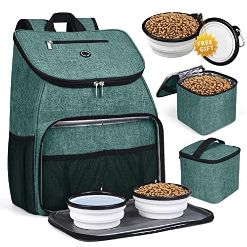 BAGLHER Airline Approved Dog Travel Backpack with Bowls and Food Baskets, Gray — Green-A