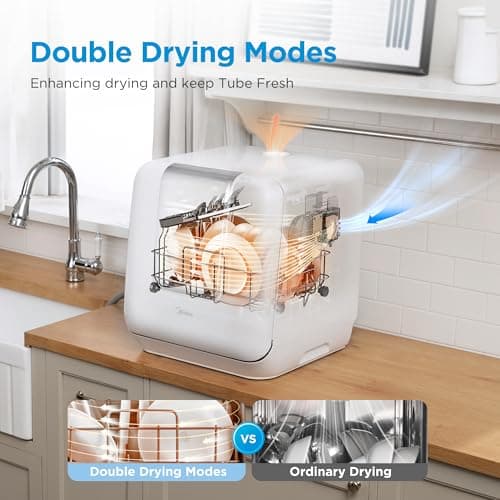 Midea Portable Countertop Dishwasher 6L, 5+2 Programs, White