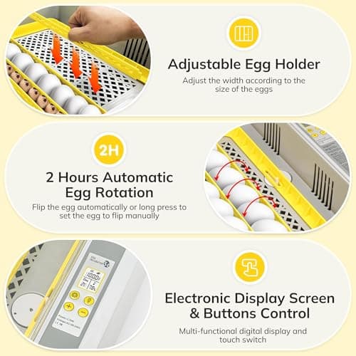 36-60 Egg Incubator with Auto Turning & Humidity Control, 360° View Digital Display Incubator for Hatching Chicken, Duck