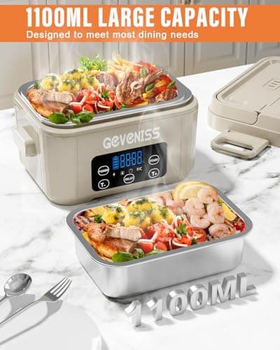Cordless Heated Lunch Box for Adults, 1100ML SS Container, Fast Heat to 220°F