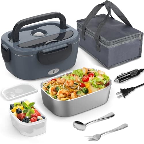 Purple 12V/24V/110V 60W-80W Heated Lunch Box, Portable Food Warmer with Removable 304 SS Container — Black & Grey