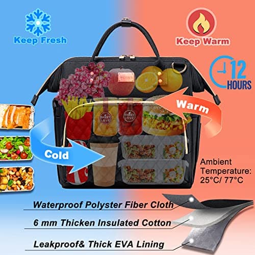 Weitars Insulated Lunch Bag for Women Wide-Open Pockets Adjustable Strap
