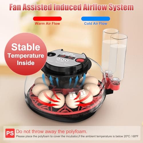 12 Egg Incubator with Temp Control, Humidity Display & Automatic Turner/Candler & Water Refill for Hatching