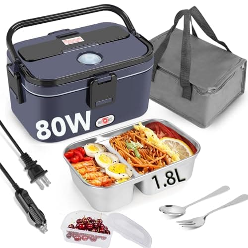 12/24/110V 1.5L 80W Fast Portable Truck/Car Lunch Warmer with Compartments — 1.8L Blue