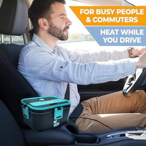 Portable 1.8L 80W Stainless Steel Heated Lunch Box for Adults, 12V/24V Car & Truck, 110V/220V Work & Travel