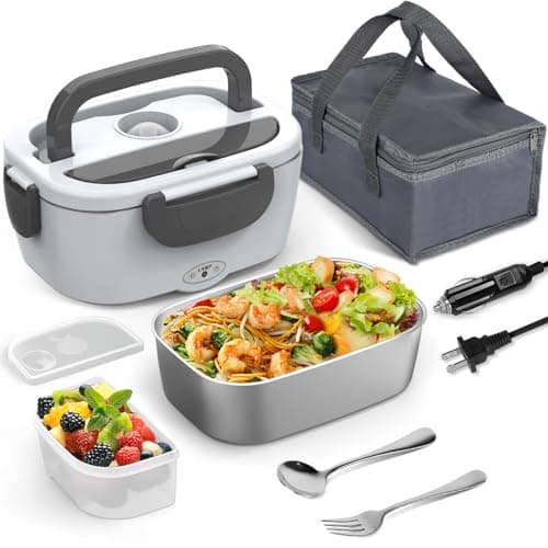 Purple 12V/24V/110V 60W-80W Heated Lunch Box, Portable Food Warmer with Removable 304 SS Container — White