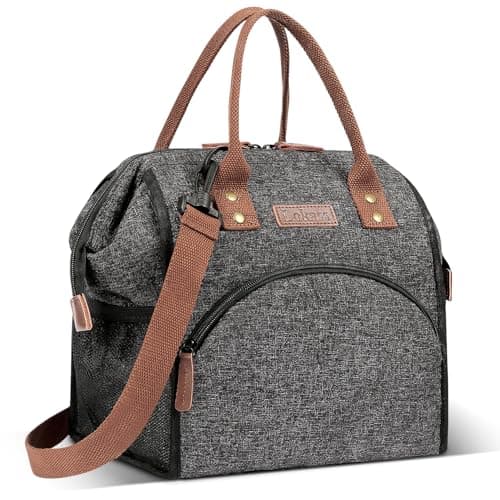 LOKASS Insulated Lunch Bag, Durable Nylon Snacks Organizer, Grey — Strap/Black