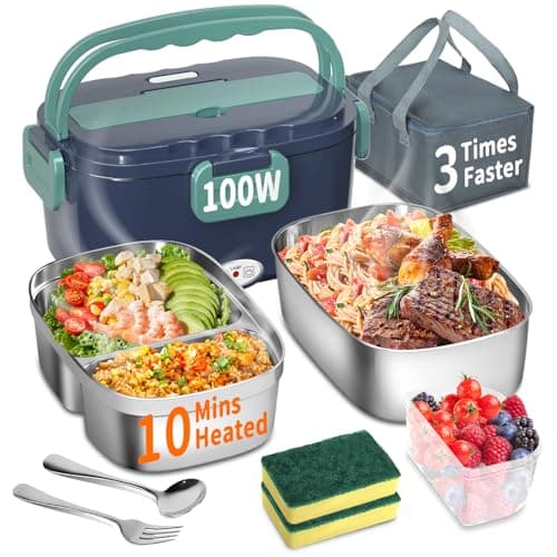 100W 3-IN-1 Heated Lunch Box for Adults, Portable Fast Heating Food Warmer, 1.5L for Car Truck Office Home Travel — Blue