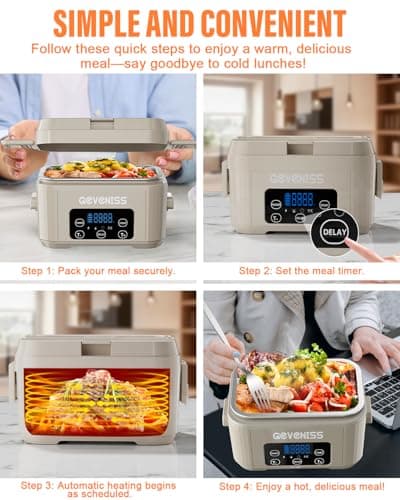 Cordless Heated Lunch Box for Adults, 1100ML SS Container, Fast Heat to 220°F