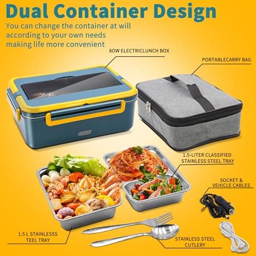 80W Portable Electric Lunch Box for Work and Outdoor with Stainless Steel Containers
