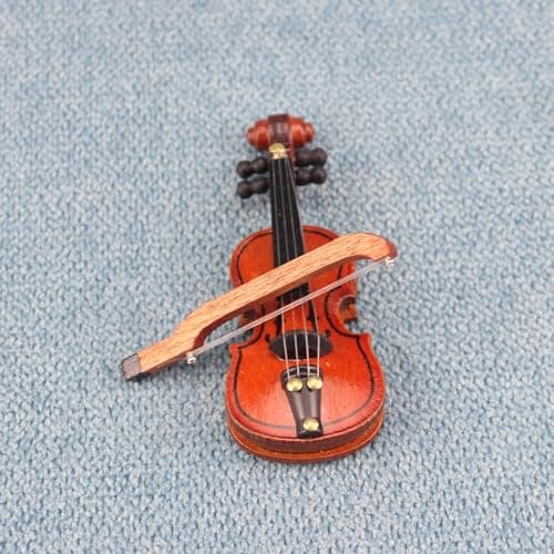 1/12 Scale Miniature Violin & Bow Set for Dollhouse Decoration DIY