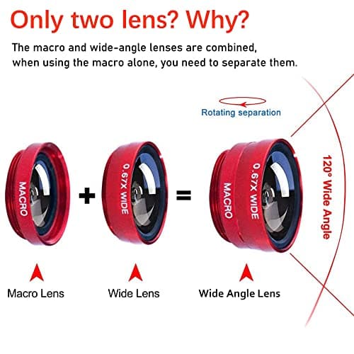3-in-1 Universal Phone Camera Lens Kit: Wide Angle, Macro, Fisheye for iPhone, Samsung, Android (Red)