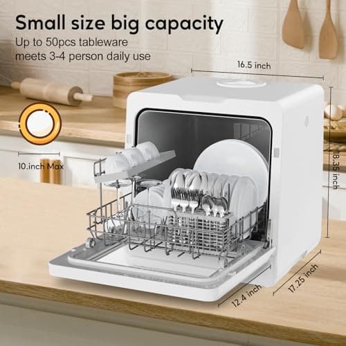 Mini Portable Countertop Dishwasher, 5L Water Tank, No Hookup Needed, Baby & Air-Drying Friendly