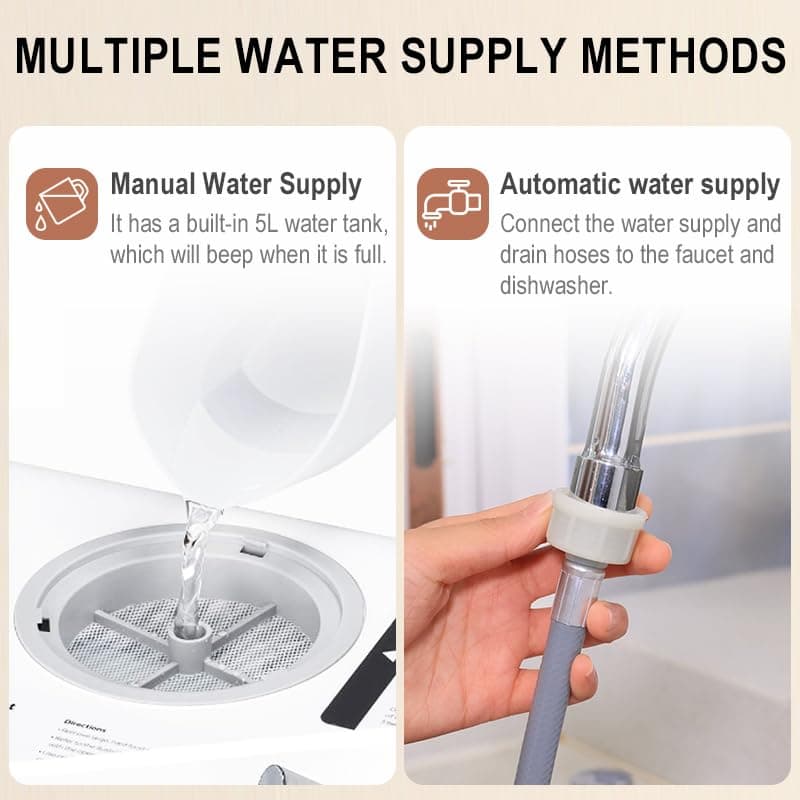 Compact & Portable Countertop Dishwasher with Water Tank, Air Drying & LED Light