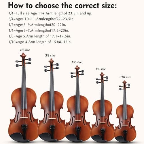 Adm 3/4 Size Wood Violin Set for Beginners with Case, Rosin, Bow, Tuner