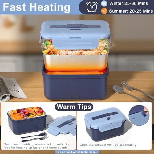 12V/24V/110V Portable Heated Lunch Box for Adults, 1.8L with Fork & Spoon
