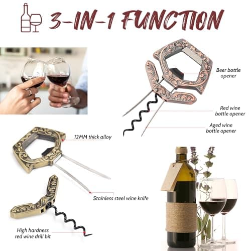 3 in 1 Ah-So Wine Opener, Bronze Corkscrew for Wine Lovers