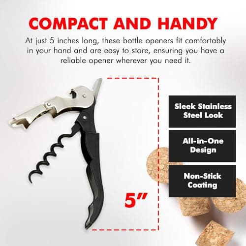 Waiters Corkscrew with Foil Cutter and Bottle Opener (5 inches, Stainless Steel/Black)