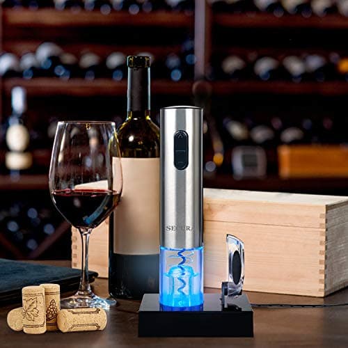 Automatic Electric Wine Opener with Foil Cutter, Rechargeable (Stainless Steel)
