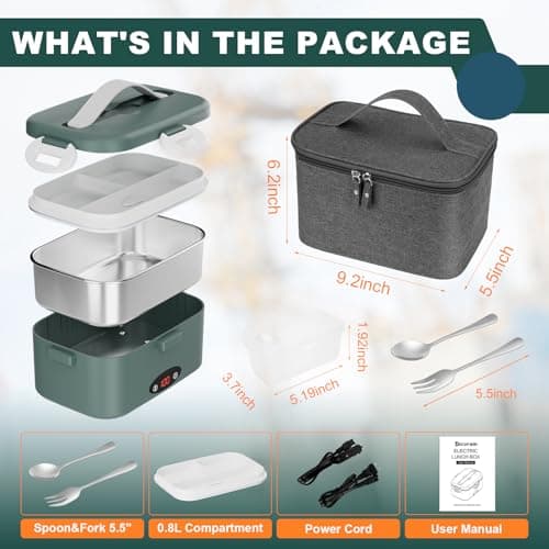 12V/24V/110V Fast Heating 1.8L Portable Lunch Warmer with 3 Temp Levels, Green