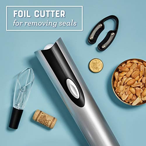 Oster Black Electric Wine Opener Set: Corkscrew, Foil Cutter, Pourer, and Vacuum Stoppers