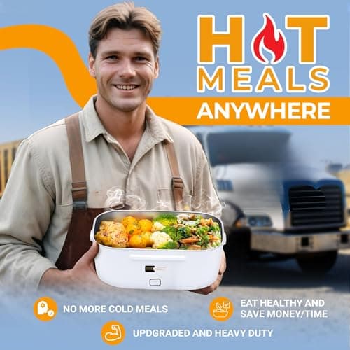 Portable 1.8L 80W Stainless Steel Heated Lunch Box for Adults, 12V/24V Car & Truck, 110V/220V Work & Travel