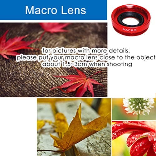 KINGMAS 3-in-1 Lens Kit: Fish Eye, Macro, and Wide-Angle for iPad, iPhone, Samsung, Android, and Most Smartphones (Red)