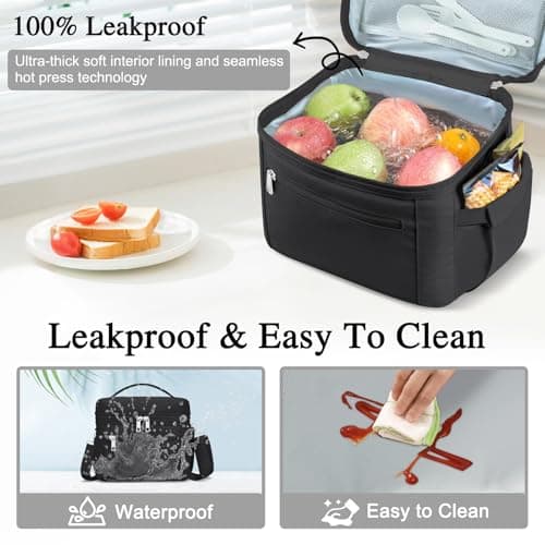 Insulated Lunch Bag for Adults, Leak-Proof & Water-Resistant (Black)
