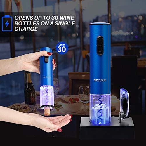 Secura Automatic Electric Wine Opener with Foil Cutter (Blue)