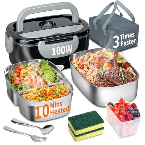 100W 3-IN-1 Heated Lunch Box for Adults, Portable Fast Heating Food Warmer, 1.5L for Car Truck Office Home Travel — BlackGrey