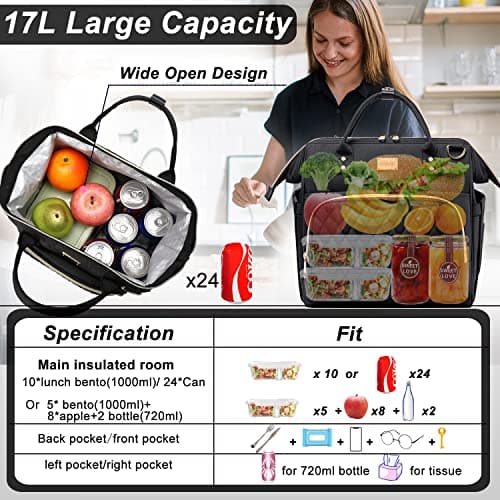 Weitars Insulated Lunch Bag for Women Wide-Open Pockets Adjustable Strap