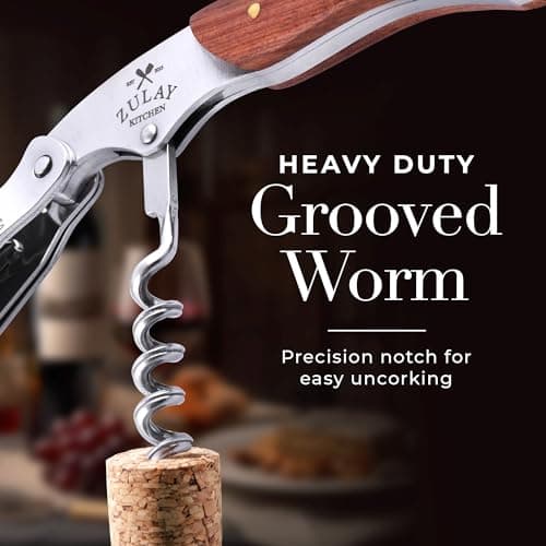 Zulay Premium 420 Stainless Steel & Rosewood Wine Opener with Foil Cutter