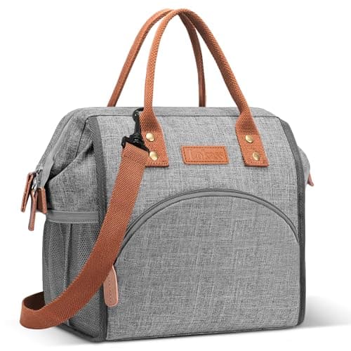 LOKASS Insulated Lunch Bag, Durable Nylon Snacks Organizer, Grey — Strap/Grey