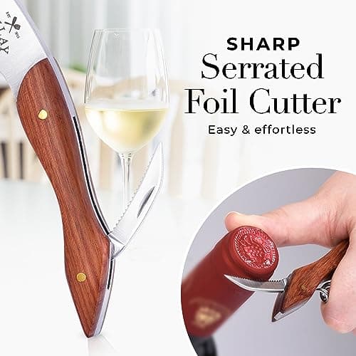 Zulay Premium 420 Stainless Steel & Rosewood Wine Opener with Foil Cutter