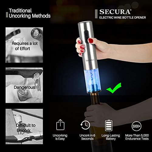 Automatic Electric Wine Opener with Foil Cutter, Rechargeable (Stainless Steel)
