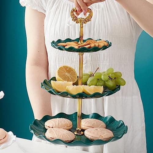 Dark Green 3-Tier Dessert Cake Stand for Tea Party, Wedding, and Birthday