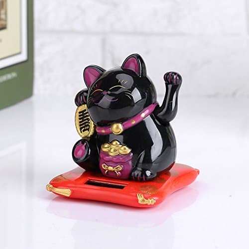 Black Solar Powered Waving Arm Cat Home Decor