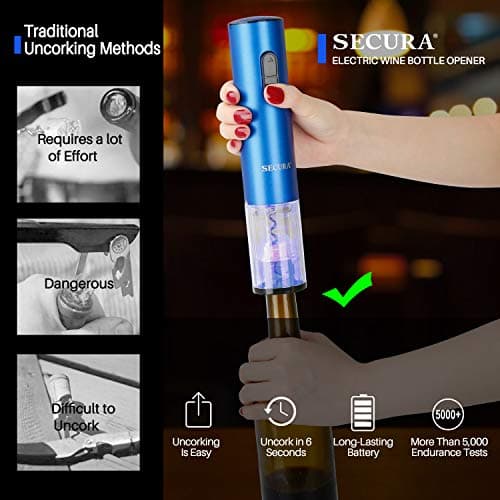 Secura Automatic Electric Wine Opener with Foil Cutter (Blue)