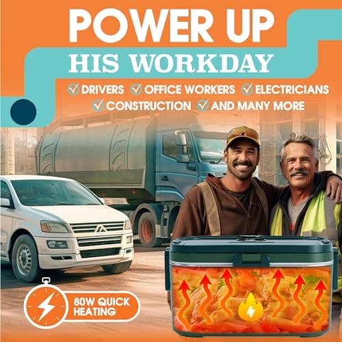 XL Heated Lunch Box 1.8L for Men, 80W Portable Work Warmer