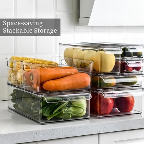 Zerodis Fridge Organizers with Lid, Clear Plastic Storage Bins for Fridge Cabinet Kitchen