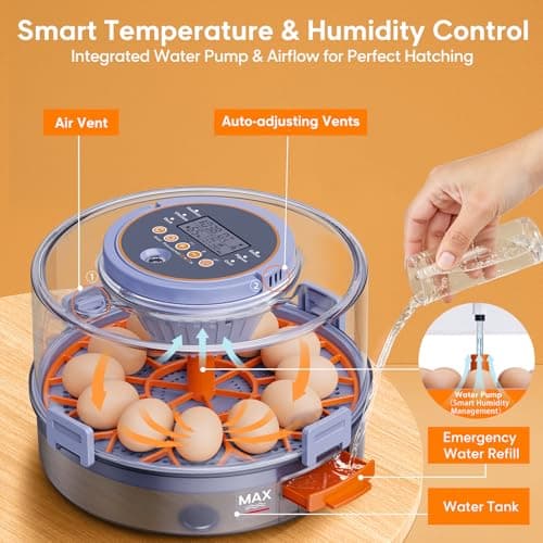12-Egg Automatic Turning Incubator for Hatching Chickens, Ducks, Quail, Geese
