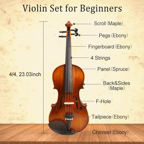 Ebony-fitted maple spruce violins for 3-5 year olds