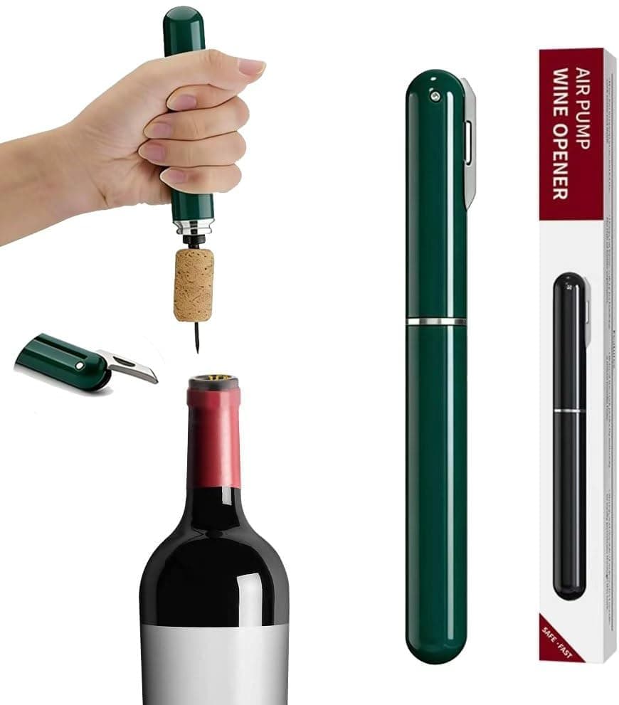 IPEROT Wine Bottle Opener, IPEROT Air Pressure Wine Corkscrew With Cutting Wine Bottle Foil Knife, Effortlessly Open Wine Bottles Without Damaging Corks, Easy-to-Use(Black) — Green