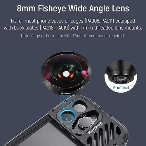 Neewer 8mm Fisheye Lens for 17mm Thread Phones – Compatible with SmallRig, iPhone, and Samsung Cases