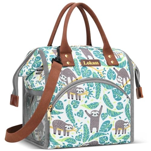 LOKASS Insulated Lunch Bag, Durable Nylon Snacks Organizer, Grey — Sloth