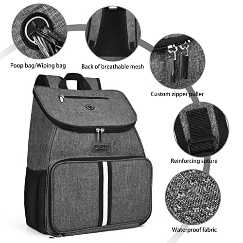 BAGLHER Airline Approved Dog Travel Backpack with Bowls and Food Baskets, Gray