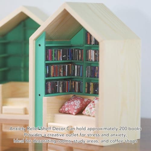 12-inch Scale Wooden Doll House Bookshelf with Engravings for Decorative Display