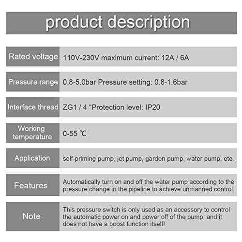 Zerodis Adjustable Pressure Control Switch, Automatic Power On/Off