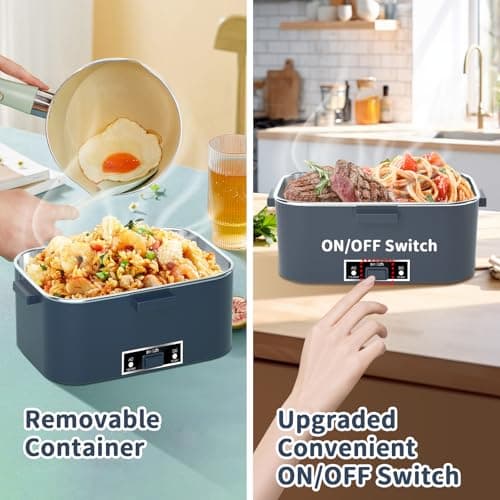 100W 3-IN-1 Heated Lunch Box, Fast Heating, 1.8L Portable, Dual Layer, 12V/24V/110V