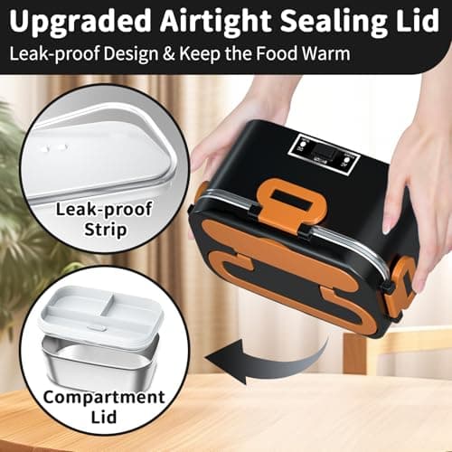 100W 3-IN-1 Heated Lunch Box for Adults, Portable 1.8L Food Warmer
